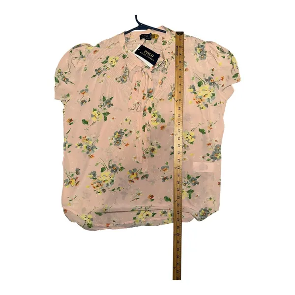 Polo Ralph Lauren Pink Floral‎ Tie Neck Blouse, Womens Large - Image 9
