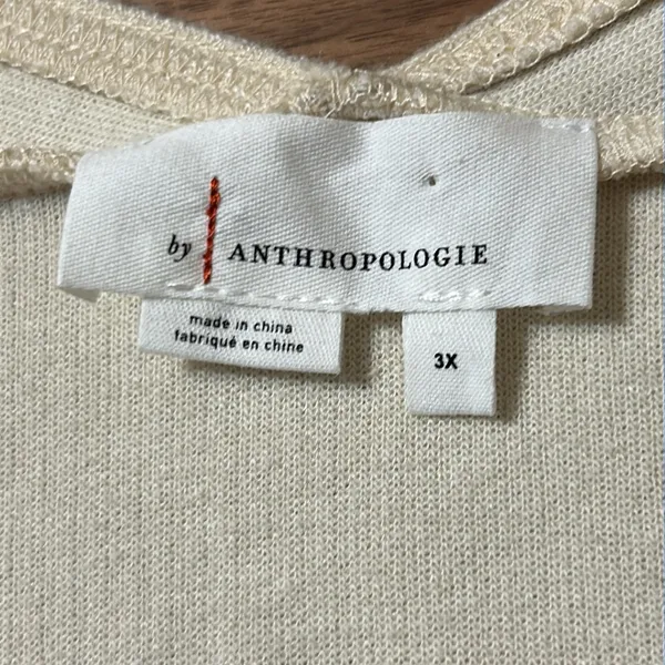 Anthropologie Cream Ribbed Square Neck Sweater Size 3X - Image 3