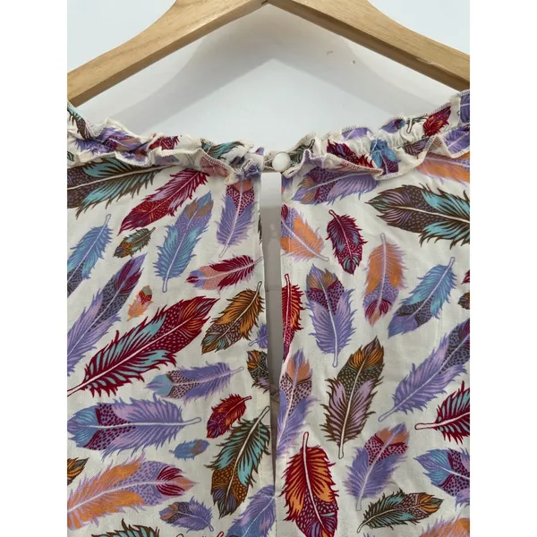 Roper Long Sleeve Multi Color Feather Print Rayon Dress‎ Medium NWT Western Mini - Image 7
