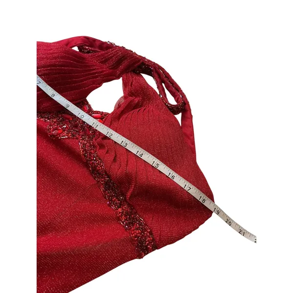 May Queen Couture Red Glitter Beaded Halter Keyhole Evening Gown‎ Dress 10 - Image 6