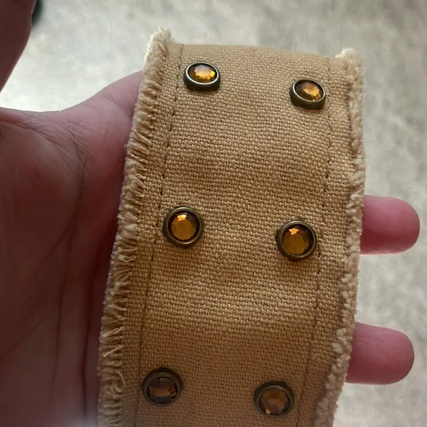 Vintage Y2k sparkling frayed fabric belt in tan - Image 3