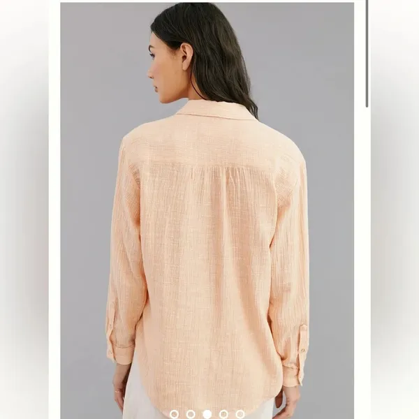 Anthropologie V-Neck Popover Cotton Long Sleeve Shirt in Orange Sz S - Image 4