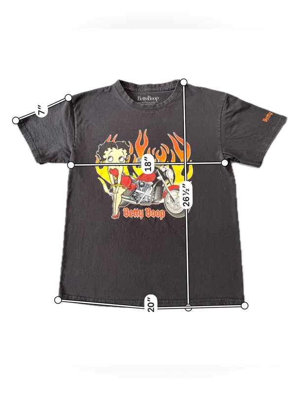 Betty Boop Wild Ride T-Shirt Women’s Medium Black Motorcycle Flames Tee - Image 5