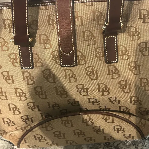 Dooney & Bourke Beige and Dark Brown Monogram Bucket Bag - Image 7