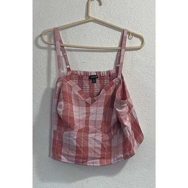 Torrid Women's Plus 2 2x Orange Seersucker Sleeveles Bralette Gingham Print tank - Image 4