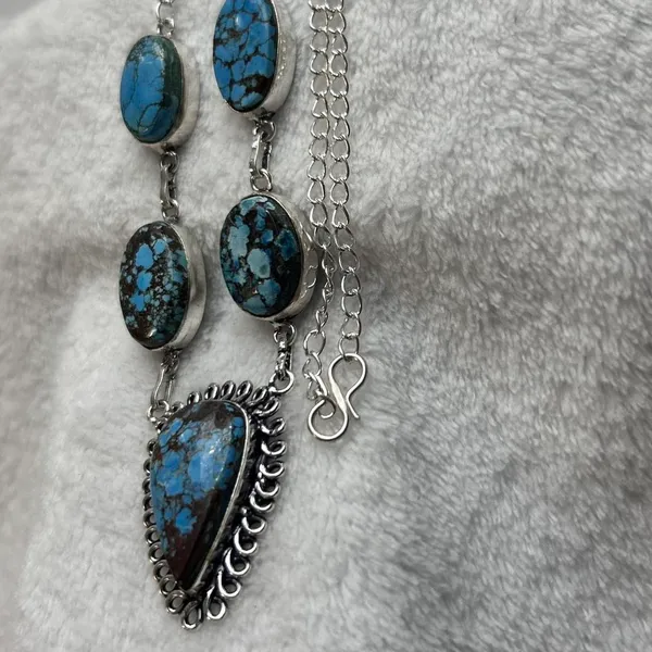Turquoise Natural Gemstone 925 Silver Plated 16” Necklace - Image 3