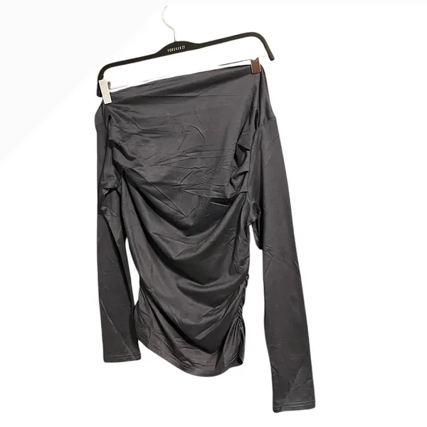 Charcoal Gray Ruched Off Shoulder Long Sleeve Top Size M - Image 8