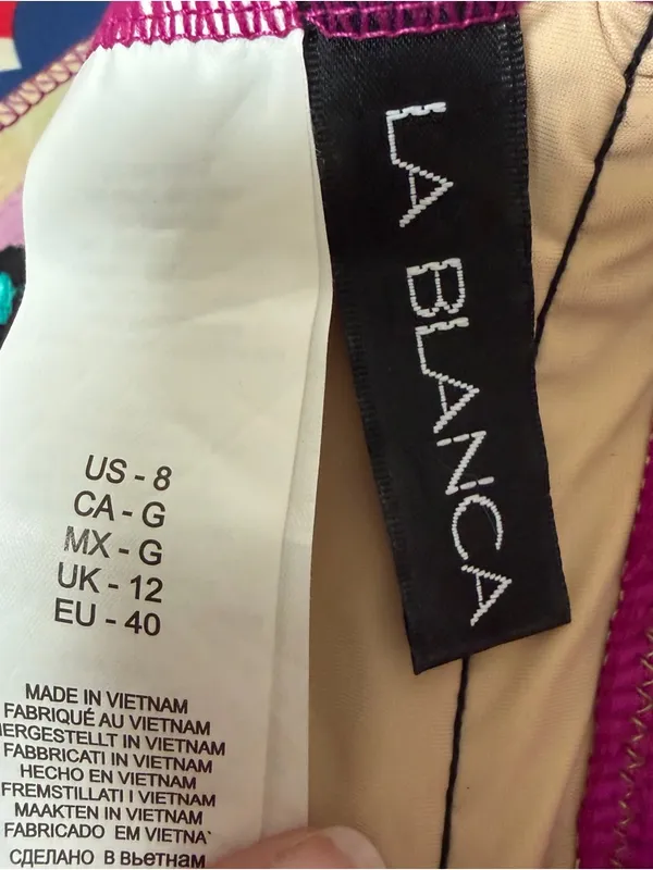 La Blanca Women's V-Neck Running Stitch One Piece Swimsuit Magenta Sz 8 Slimming - Image 7