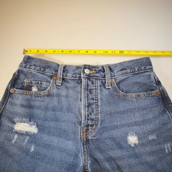 Old Navy High Rise Slouchy Straight Distressed Crop Jeans Blue Button Fly Size 4 - Image 9
