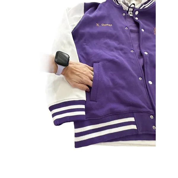 SA Hoodie Varsity Letterman Jacket XL Fleece Snap Bomber Purple Unisex‎ #UV9-1 - Image 8