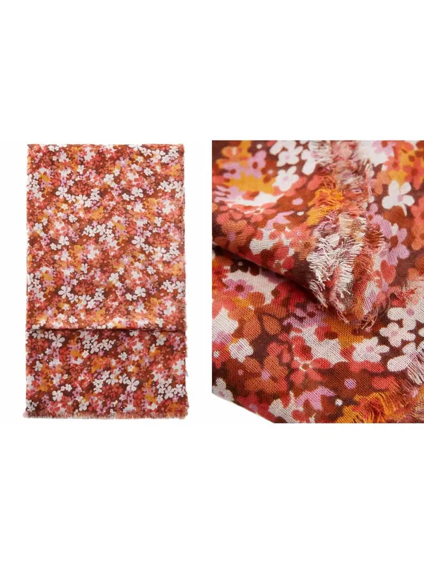 Mango Linen Blend Floral Print Scarf NWT Florence Pink Orange - Image 2