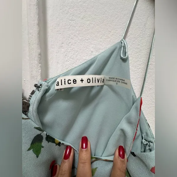 $395 Alice+Olivia Mabel Light Blue Floral Midi Dress 0 - Image 10