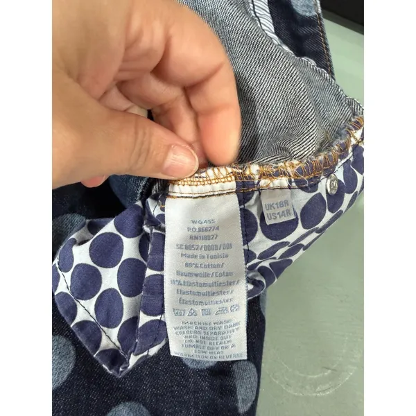 Boden Blue Polka Dot Denim Skirt Womens 14R Knee Length A-Line WG455 - Image 6