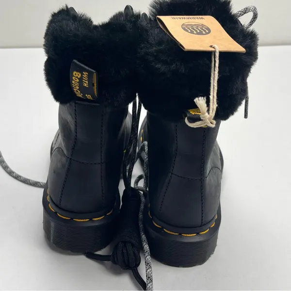 Dr. Martens 1460 Serena Collar Combat Boot Black Leather Faux Fur Trim‎ SZ 5 NEW - Image 13