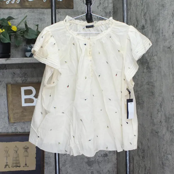 NWT Black Tape Size Printed Cotton Flutter-Sleeve Top Garden Way Off white 2X - Image 4