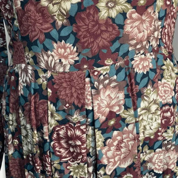 Vintage Brown Floral Midi Dress Long Sleeve Rayon Boho 90s‎ Grunge Size 10 Boho - Image 6