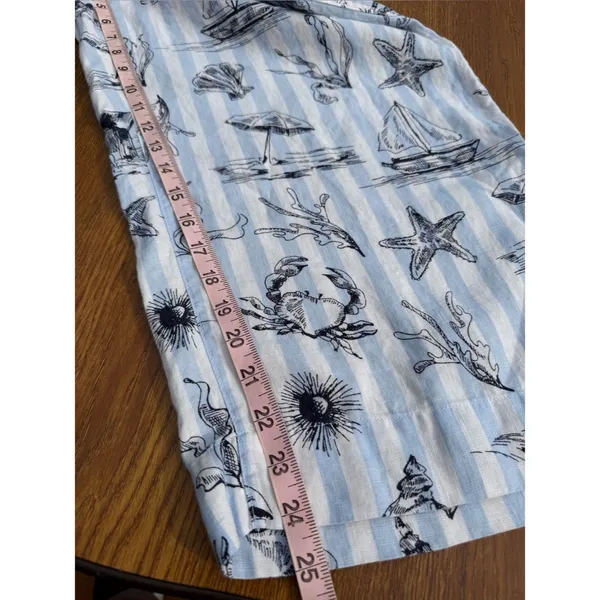 Martha Stewart Linen Beach Print Crop Pants Blue White Nautical Size Medium - Image 7