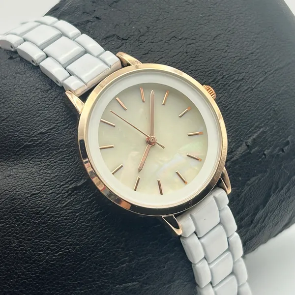 Rose-gold Case White Band Stainless Steel Watch Working New Battery - Image 3
