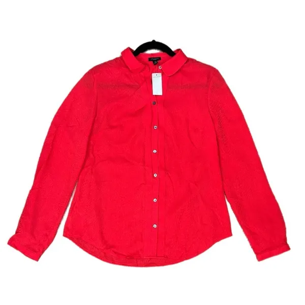 ANN TAYLOR Crimson Red Women’s Blouse Button Up Top Long Sleeve Sz 6 MSRP $98 - Image 2