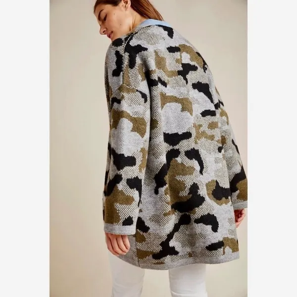 ANTHROPOLOGIE Vero Camo Cardigan Sweater Camouflage Pockets‎ Gorpcore X-Small - Image 8