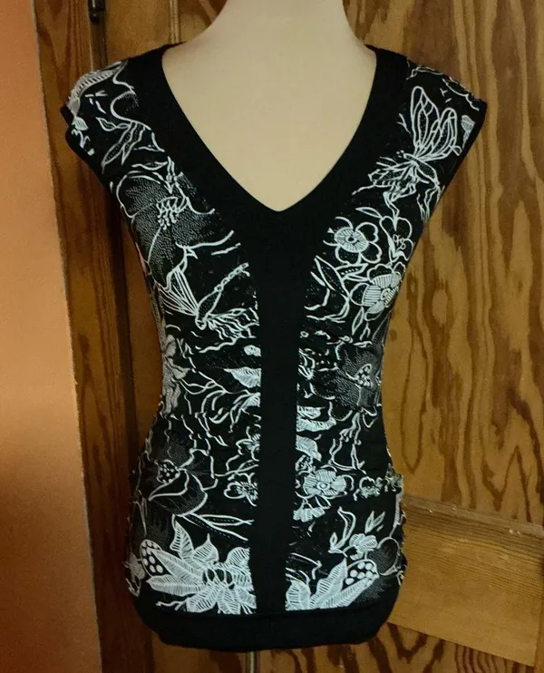 Vtg Y2K black floral sexy top - Image 9