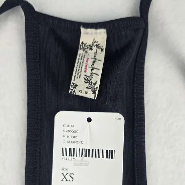 Free People -1646 NWT Slinky Slinky Ribbed V Neck Racerback‎ Tank Top Black XS - Image 5