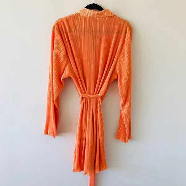 Peppermayo Soho Chic Shirt Plisse Dress, Tangerine, Size Small - Image 8