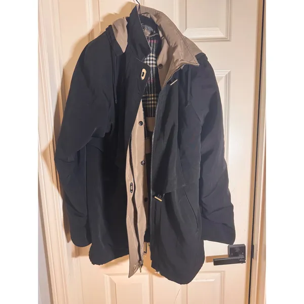 Fleet Street Ltd Womens Black Tan Plaid Lined Hooded Anorak Jacket Size M - Image 2