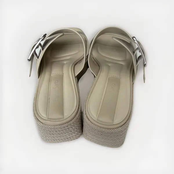 Franco Sarto Platform Wedge Slide Sandals Beige Buckle Comfort Women's US 7.5 - Image 4