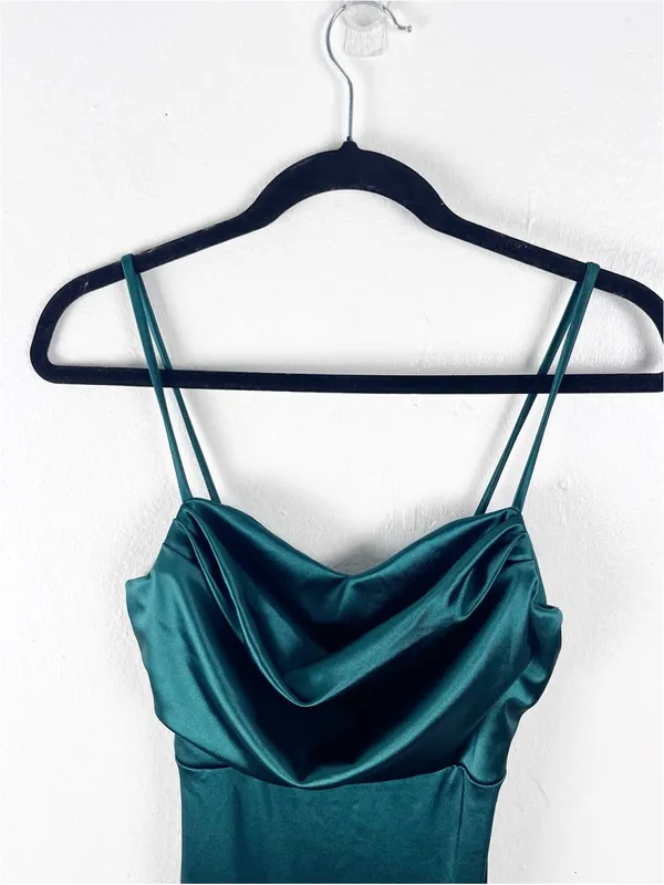 WINDSOR Green Cowl Draped Neck High Side Split Slip Dress Size Small Formal Chic - Image 5