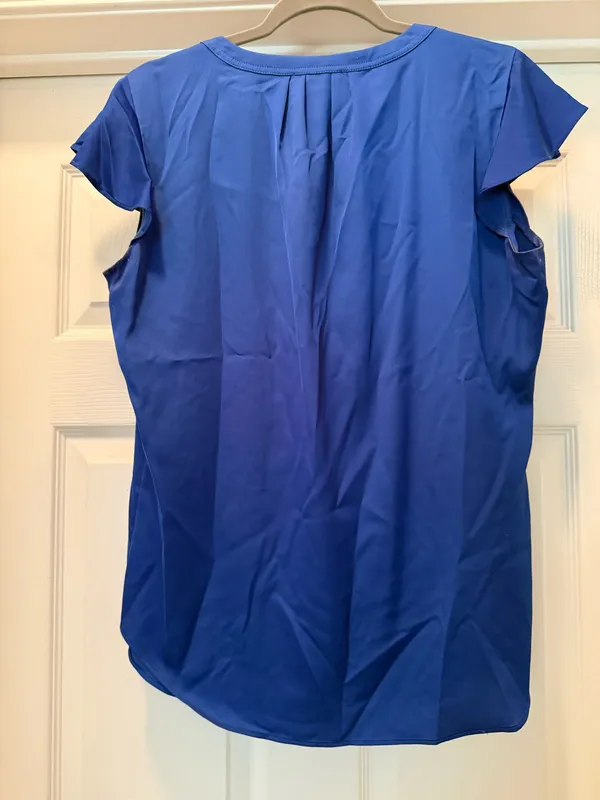 Tommy Hilfiger Blue V-Neck Cap Sleeve Blouse - Image 2