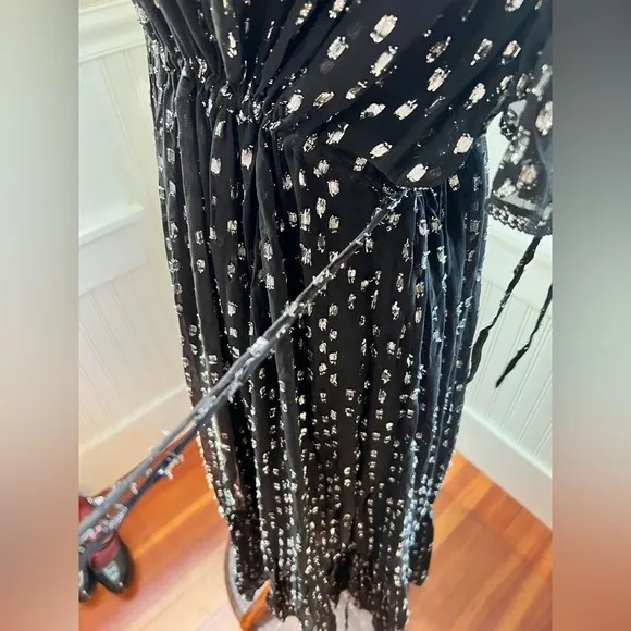 Needle‎ & Thread Black Lurex Chiffon Midi Dress Metallic Dots Slip Included 6 - Image 10