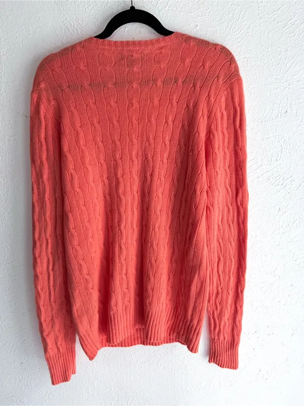 Polo Ralph Lauren 100% Cashmere Cable Knit Sweater Coral Pink XL Quiet Luxury - Image 5