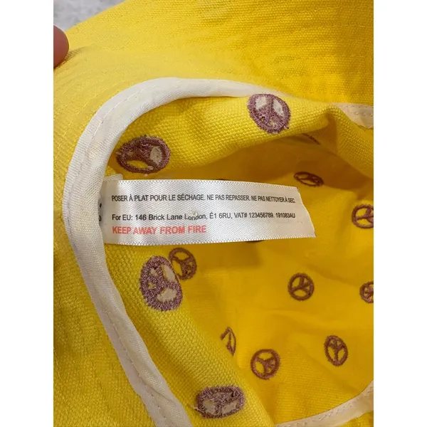 Yellow Peace Sign Embroidered Bucket Hat‎ Purple All Over Print Festival Sun Hat - Image 5