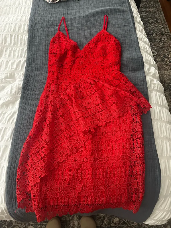 Lulus Red Lace Cocktail Dress - Image 3