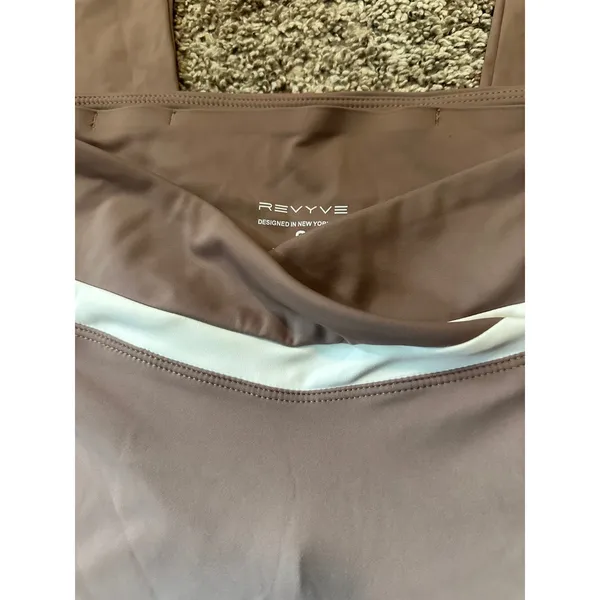 Revyve Womens Colorblock V-Sculpt Leggings Taupe Mauve Crossover Waist Small 26" - Image 4