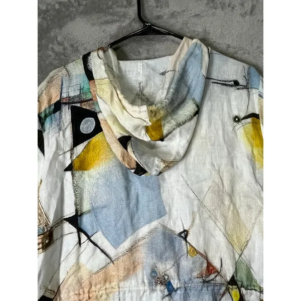 Dolcezza Simply Art Linen Blend Hooded Jacket Large Abstract Print Artsy Boho - Image 4