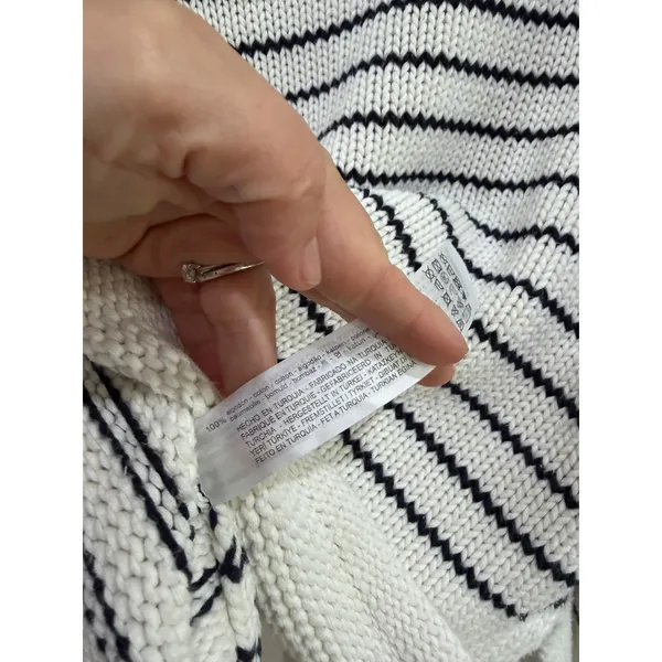 Zara Womens Striped Cotton Knit Sweater Ivory Navy Blue Size S Small Relaxed Fit - Image 5