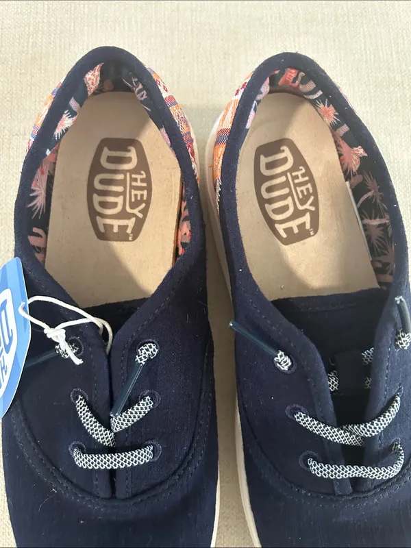 Hey Dude Conway Craft Linen Casual Sneakers from Finish Line, Navy, Size 7, NWT - Image 4