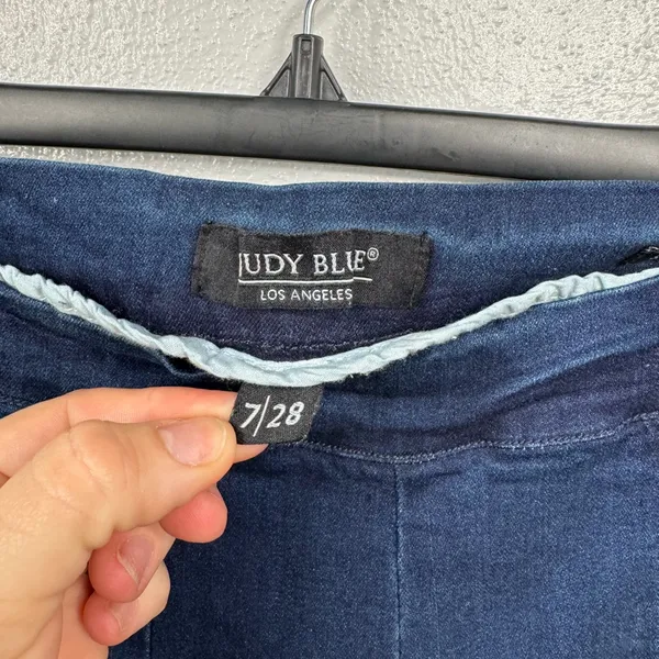 Judy Blue Super Flare Jeans Size 7 28 Dark Wash Pull-On Seamed Front Raw Hem - Image 8