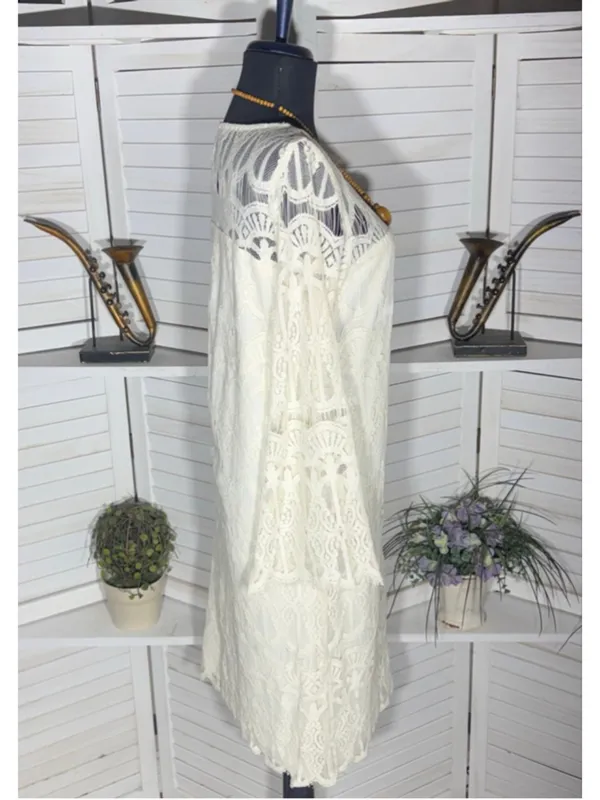 Tacera boho dress cream lace victorian bell sleeves romantic coquette fairy S - Image 3