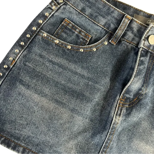 Cali 1850 Denim Mini Skirt with Studded Details - Image 4