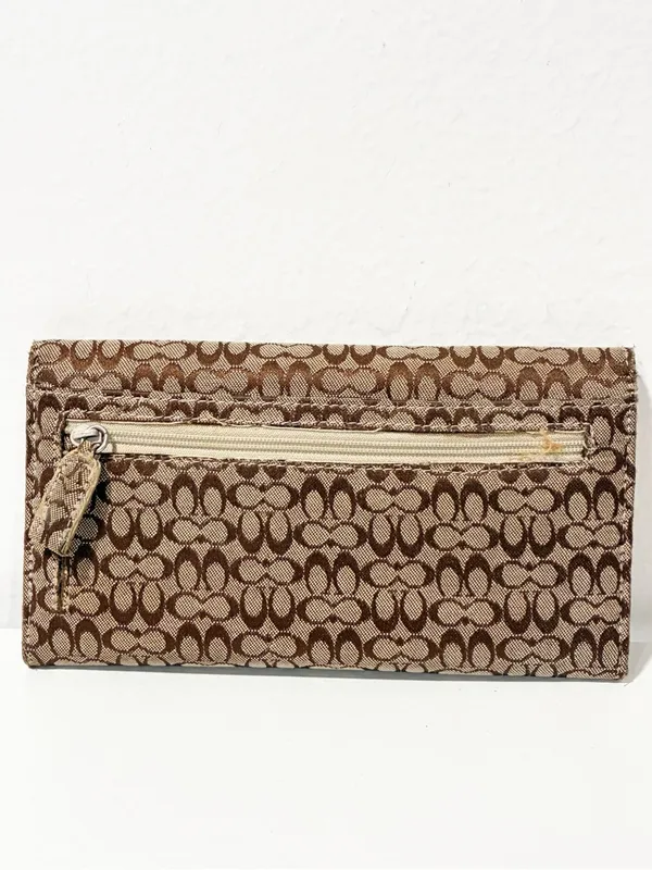 Coach Brown Fabric Signature C Long Snap Closure Wallet - Image 4