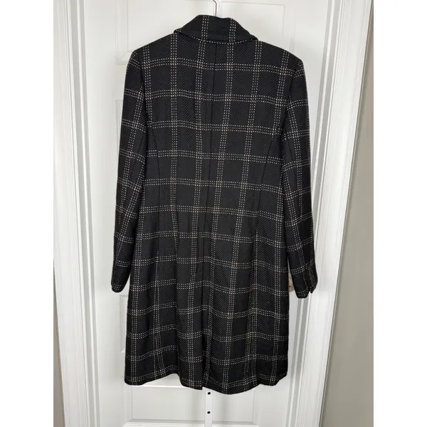 Ann Taylor LOFT Black White Plaid Wool Coat‎ Size 12 Preppy Minimalist - Image 6