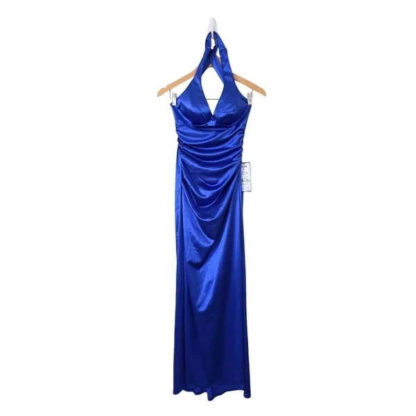 B Darlin Open Back Satin Royal Blue Size 5 Side Slit Maxi Dress NEW‎ - Image 4