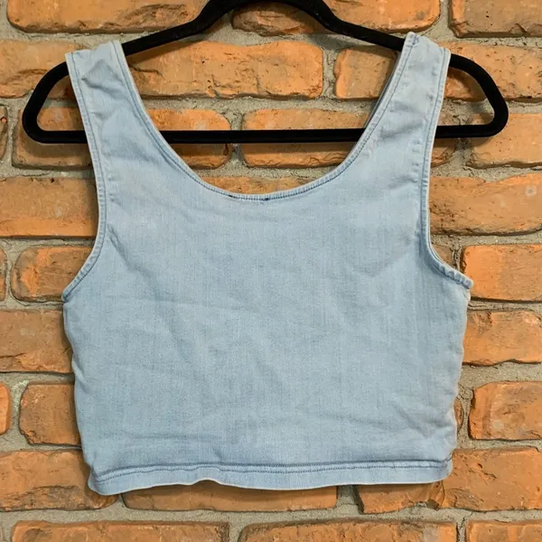 Iris Women Light Wash Denim Look Crop Top Tank Scoop Neck ISET015-T‎ Size Large - Image 3
