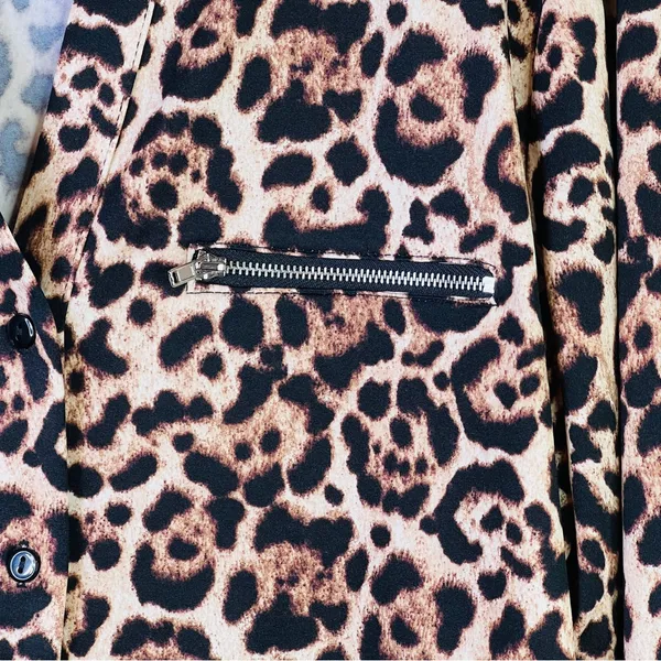 Blue Mood Large Animal Print Button Front Top w/Tabbed Sleeves & Decor Z - Image 5