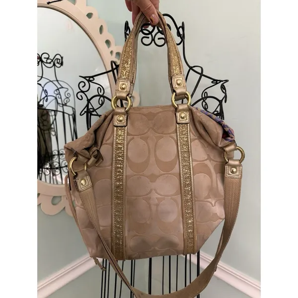 Coach Poppy Applique Gold Multi Crossbody Bag Floral Purse - Image 6
