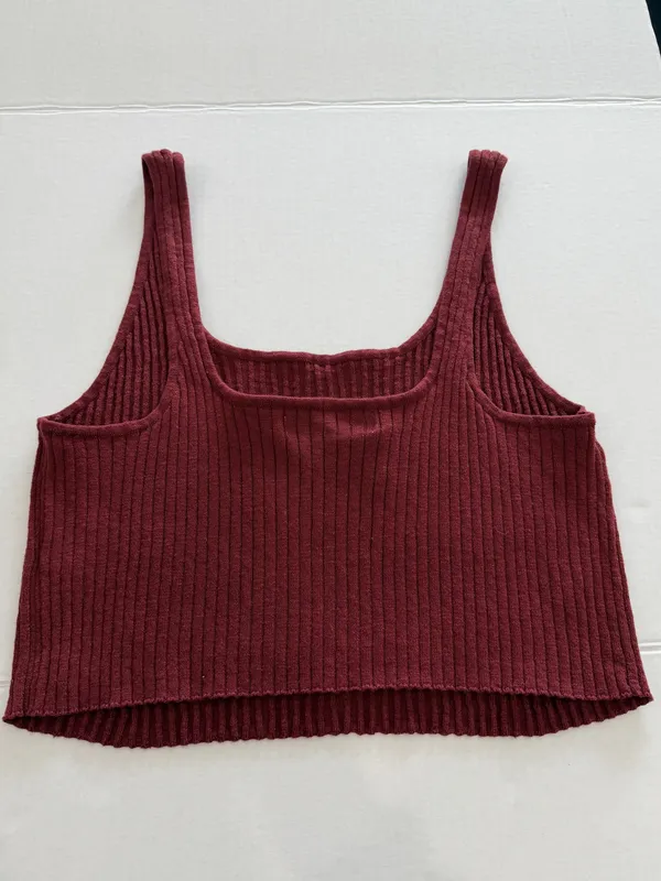 Free People FP Beach Burgundy Ribbed Knit Crop Tank Top Large NWT - Image 3