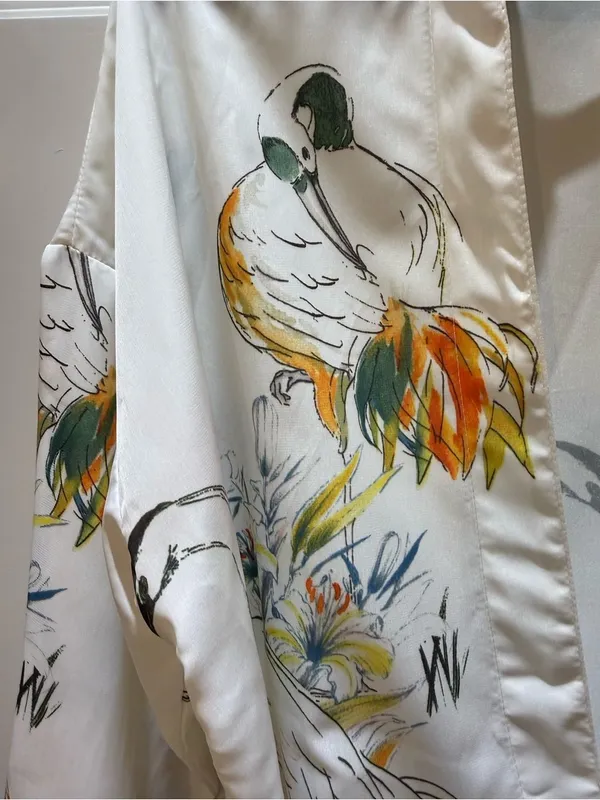 Cream Floral & Crane Print Wrap Blouse 8 - Image 4